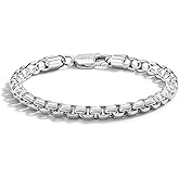Dankadi 925 Sterling Silver 4-5MM Square Rolo Link Bracelet Men Round Box Chain 5.9" 6.3" 6.7" 7" 7.5" 8" 8.5" 9" 9.5" Bangle Unisex Cuff Jewelry Gift For Women