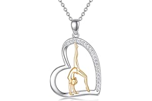 POPKIMI Gymnastics Gift for Girls Gymnastics Necklace 925 Sterling Silver Gymnastic Necklace Flipping Gymnast Team USA Gymnastics Fashion Jewelry Heart Pendant Necklace Sport Ballerina Gymnastics Jewelry, Birthday Gifts for Women Daughter Granddaughter Teen Girls