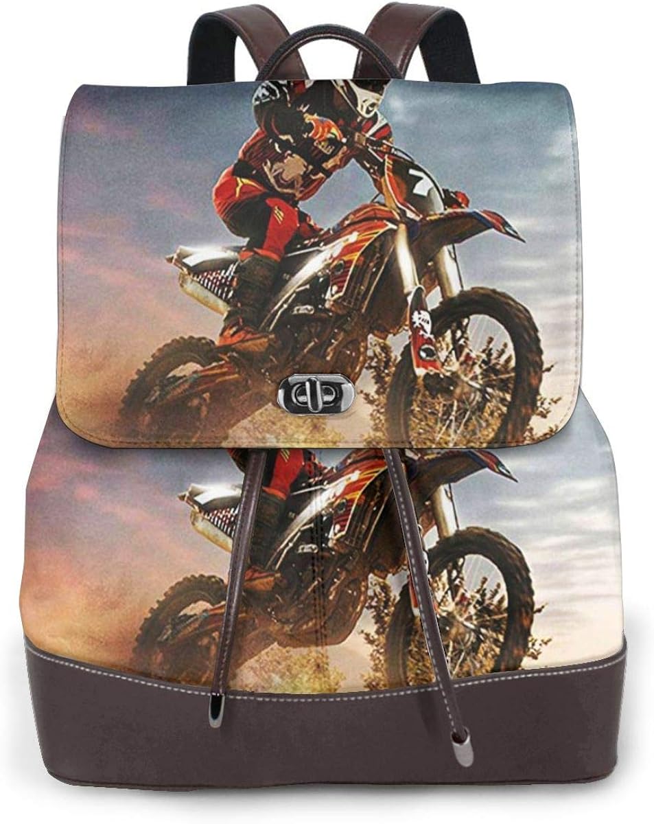 Women Leather Backpack Motocross Dirt Bike, Schoolbag Casual Daypack