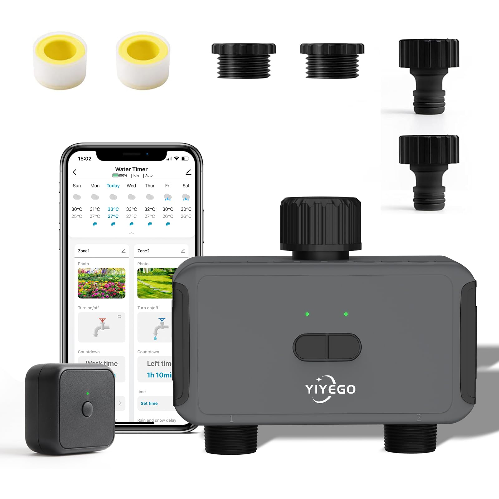 YIYEGO Irrigation Computer, WLAN 2 Outputs, 2.4 GHz, Smart Automatic Irrigation System with App/Voice Control, WLAN Water Timer for Garden, Greenhouse, Agriculture