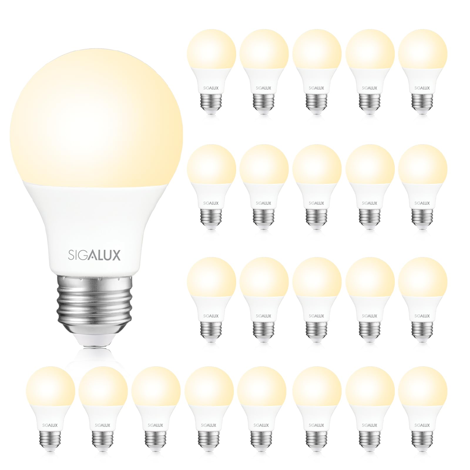 Sigalux EnergyPro, High-Efficiency LED Light Bulbs A19 60W Equivalen Non-Dimmable Warm Lightbulbs E26, Efficient 5W 2700K Soft White, 750 Lumens, ETL Listed, 24 Packs Image Sigalux EnergyPro, High-Efficiency LED Light Bulbs A19 60W Equivalen Non-Dimmable Warm Lightbulbs E26, Efficient 5W 2700K Soft White, 750 Lumens, ETL Listed, 24 Packs Image