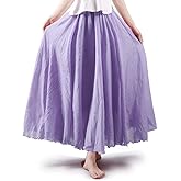 ASHER FASHION Women's Bohemian Style Elastic Waist Band Cotton Linen Long Maxi Skirt Dress