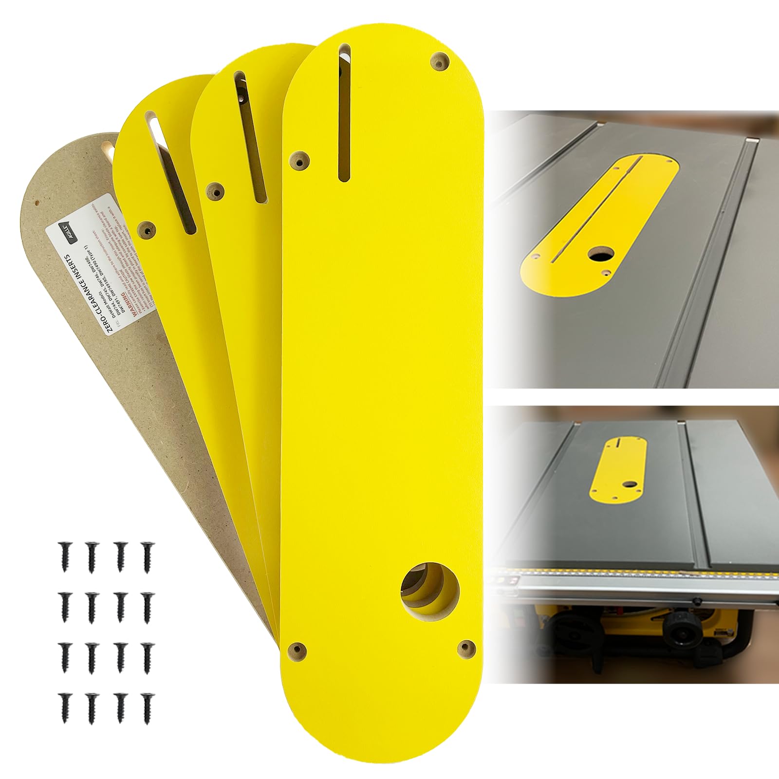 Photo 1 of AGILLE Zero Clearance Inserts For DeWalt 7491, 7491RS, 7490 (Type 1), 744, 745, 746, 7480, with Riving Knife Slot, Precise Cuts with No Tear-Out, Include Off-set Screws, Easy Height Adjustment, 4-Pack