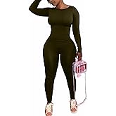 CLOCOR Womens 2 Piece Outfits Sweatsuits - Tracksuit Set Long Sleeve Crop Top & Drawstring Wide Leg Pants with Pockets