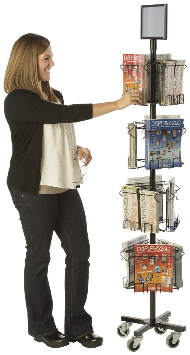Displays2go Portable Magazine Display Rack With 12 Pockets, Spinning