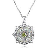 ADLSTIGH Opal Compass Necklace for Women Opal Necklace for Women Sun Moon Star Pendant 925 Sterling Silver North Star Anniversary Birthday Gifts Jewelry for Her
