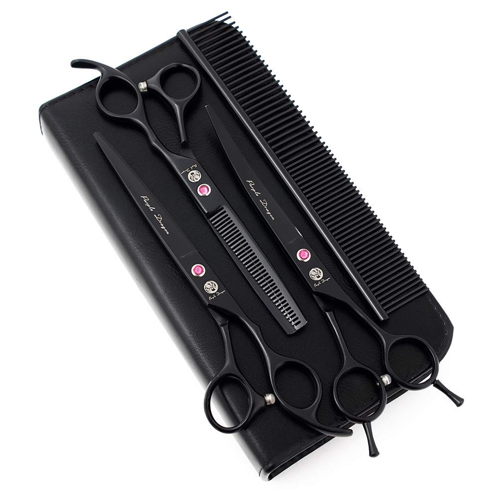 Purple Dragon 7.0 inch Rhinestone Decoration 3PCS Pet Grooming Scissors Dog Hair Cutting & Thinning Shears Set
