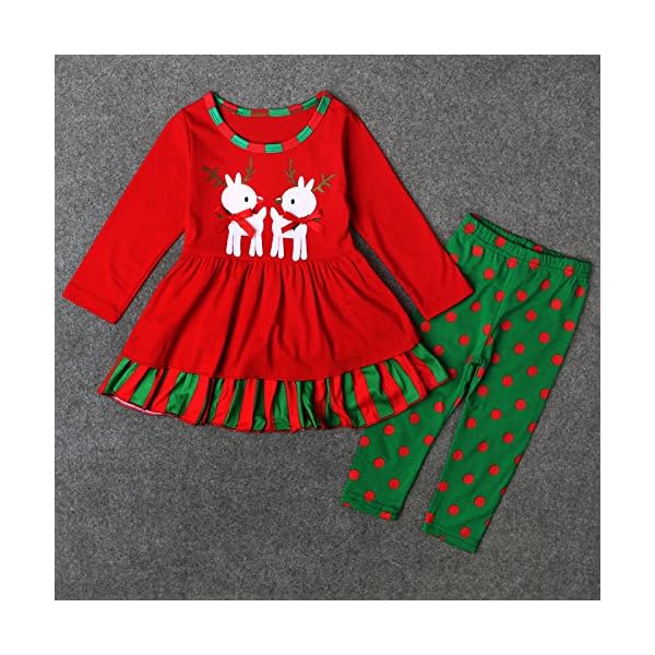 Azhido Baby Girls Christmas 2pc Pant Clothing Set Long Sleeve Deer Outfits (2T, Red) - Image 4