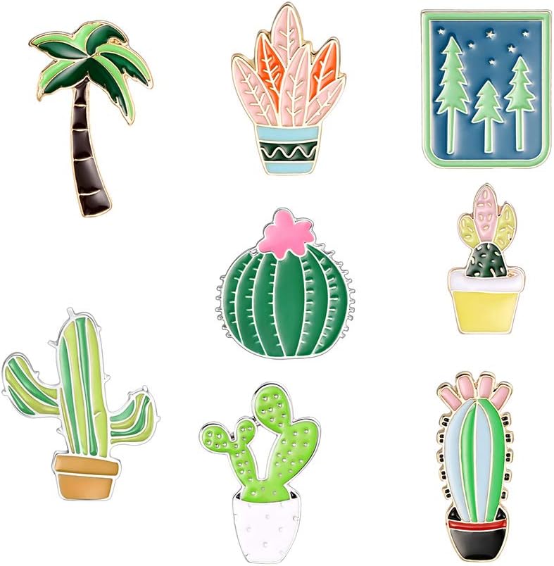 MoGist Cactus Coke Novelty Cartoon Enamel Brooch Pin Set Cute Enamel Cactus Flower Grass Aloe Vera Potted Plant Badge Brooch Pins