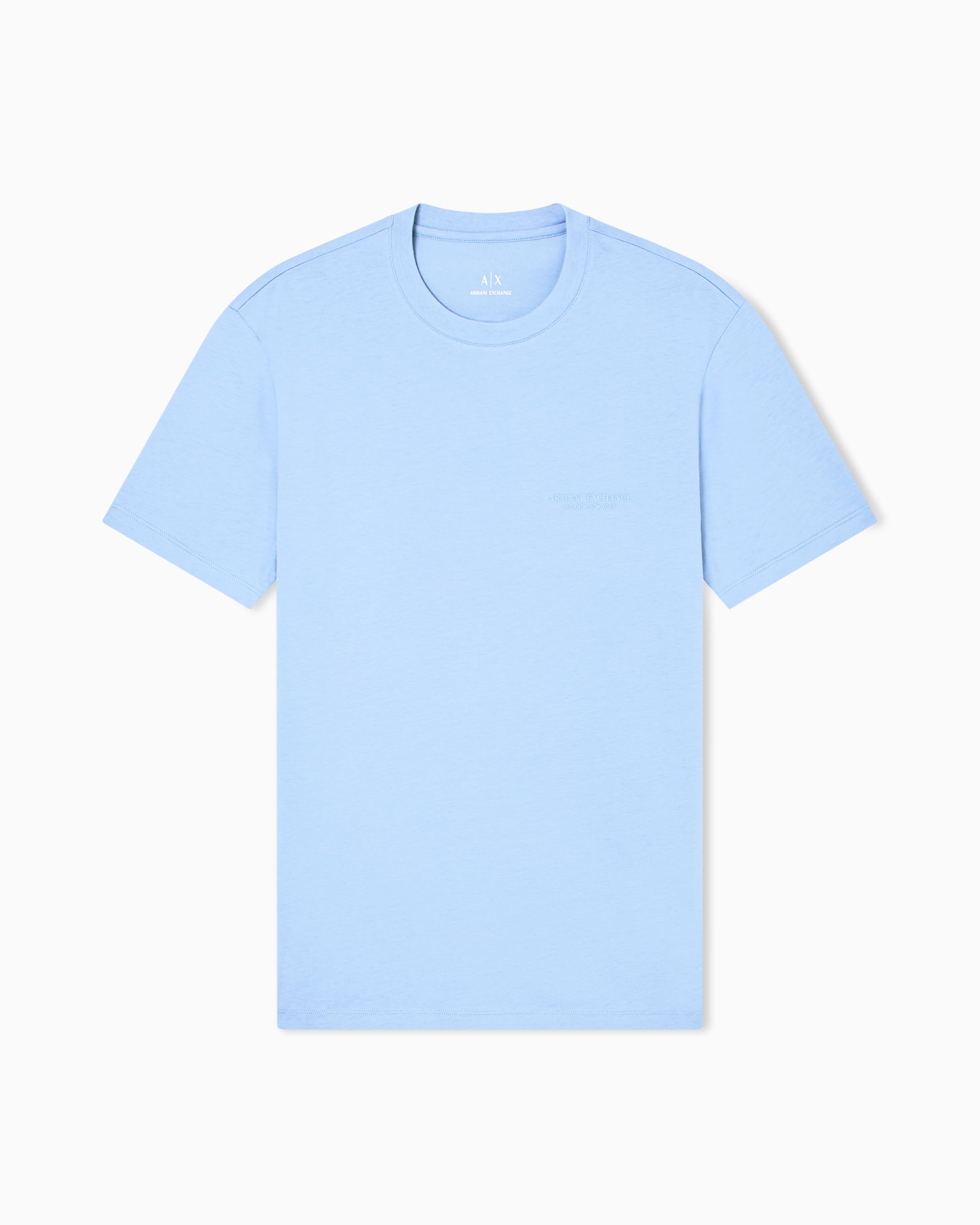 Armani Exchange Men’s Small Chest Milano/New York Logo Tee, Faded Denim, X-Small