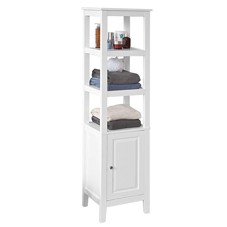 SoBuy® FRG205-W Badezimmer-Hochschrank Badregal Badschrank Badmöbel mit 3 offenen Fächern und Tür, weiß BHT ca: 40x150x33cm