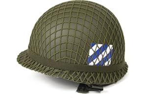 ANQIAO WWII US WW2 M1 Helmet with Captain Decal Chin Strap Steel Fixed Decals Double Shells Green