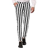 Lars Amadeus Men's Striped Pants Casual Skinny Fit Color Block Pencil Dress Trousers
