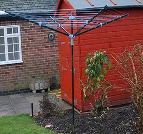 4 ARM OUTDOOR ROTARY CLOTHES AIRER DRYER LAUNDRY WASHING LINE WITH METAL GROUND SOCKET (50 Metre)