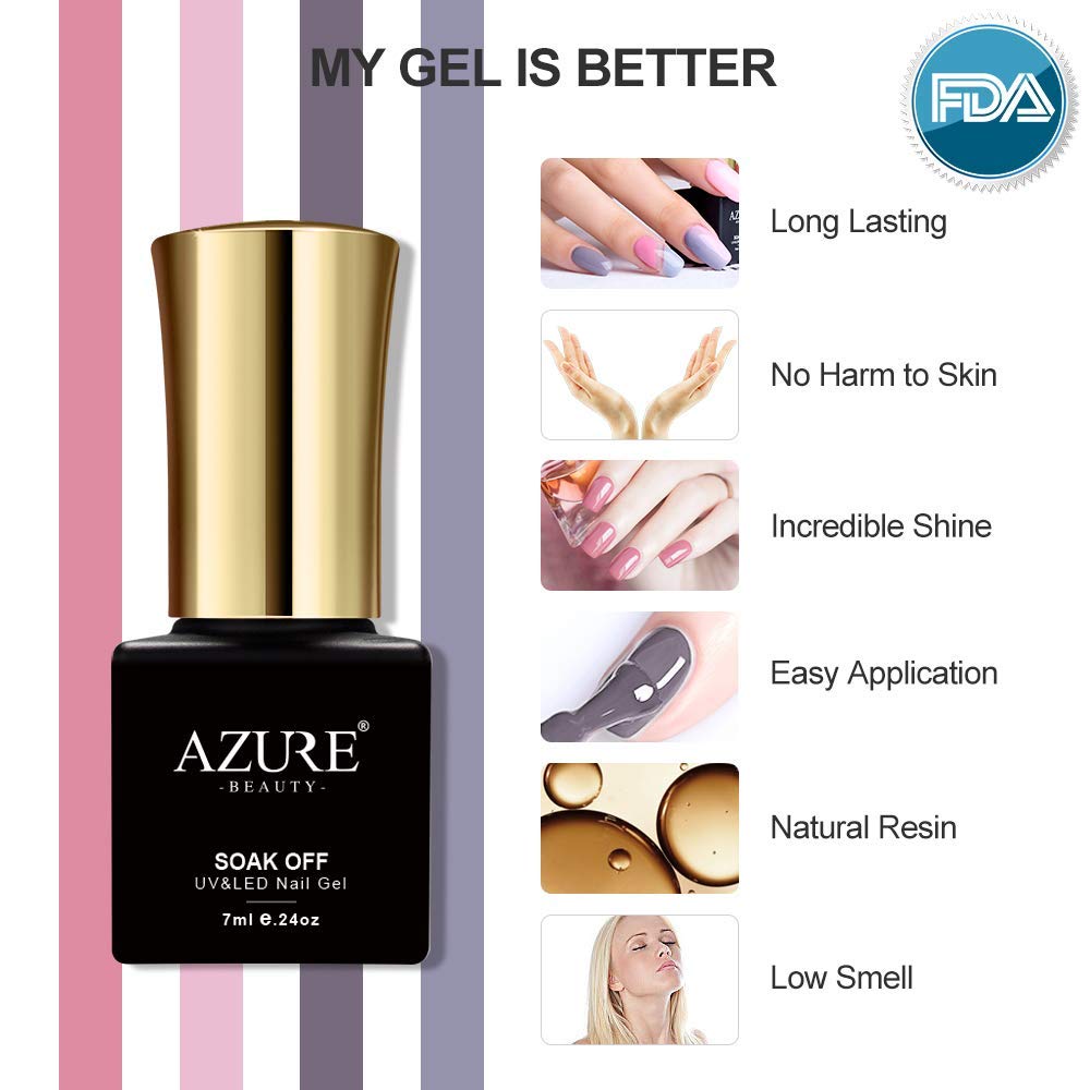 AZUREBEAUTY Gel Nail Polish Set - 6PCS Sweet Candy Neon Colors Nail Art Gift Box, Soak Off UV LED Manicure Bright Color Starter Kit 0.24 OZ