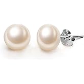 EVER FAITH Women's 925 Sterling Silver AAA Freshwater Cultured Pearl Button Stud Earrings