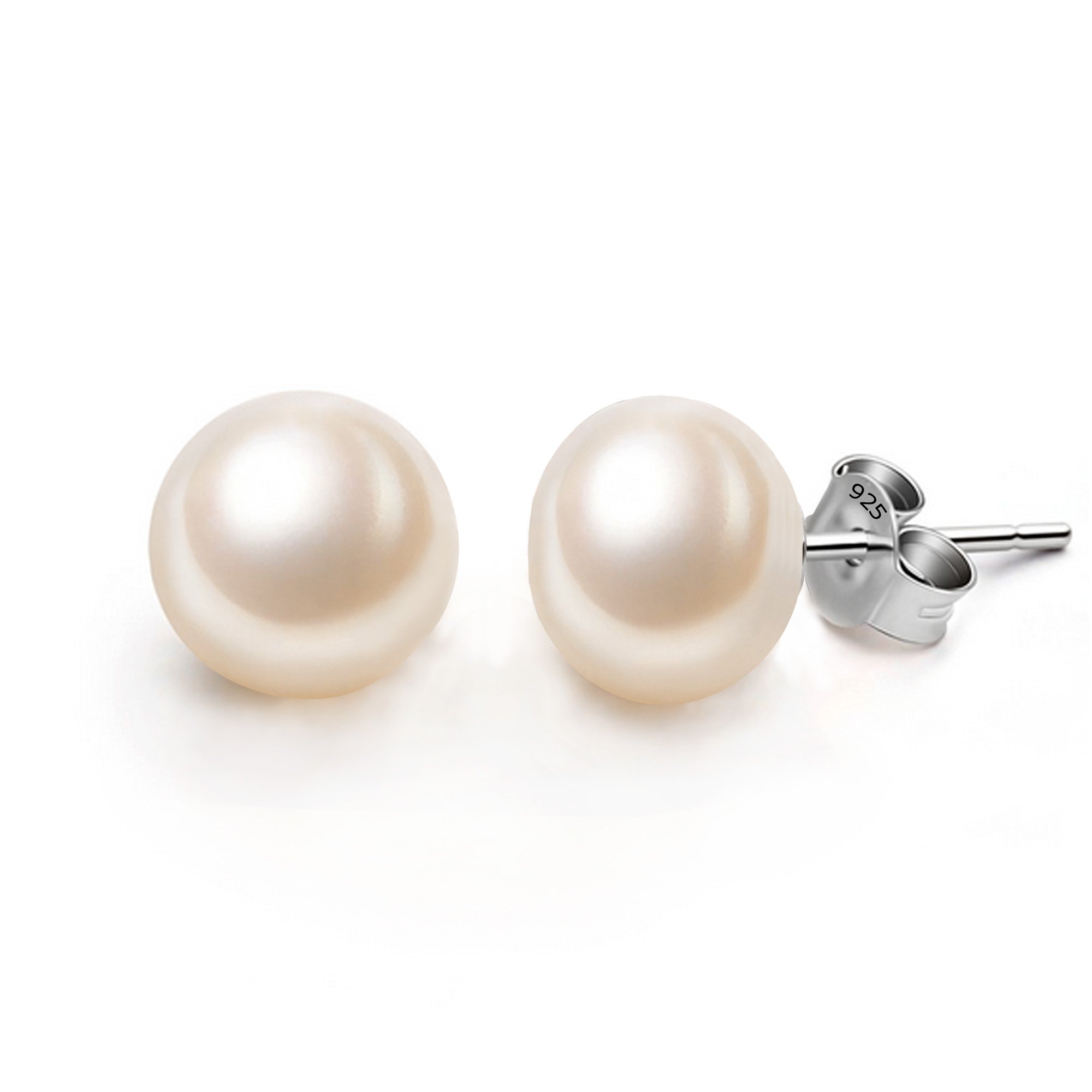 925 Sterling Silver Pearl Earrings 8mm Cream Freshwater Cultured Pearls Stud Earring for Women