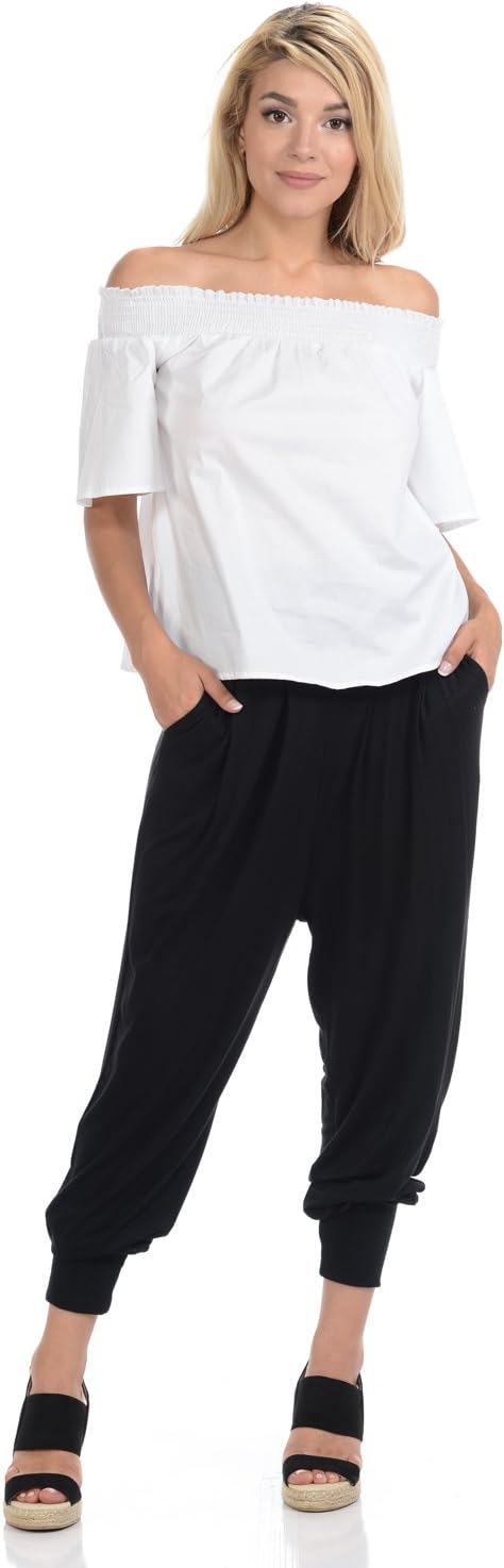 iconic luxe Women's Banded Waist Harem Jogger Pants with Pockets