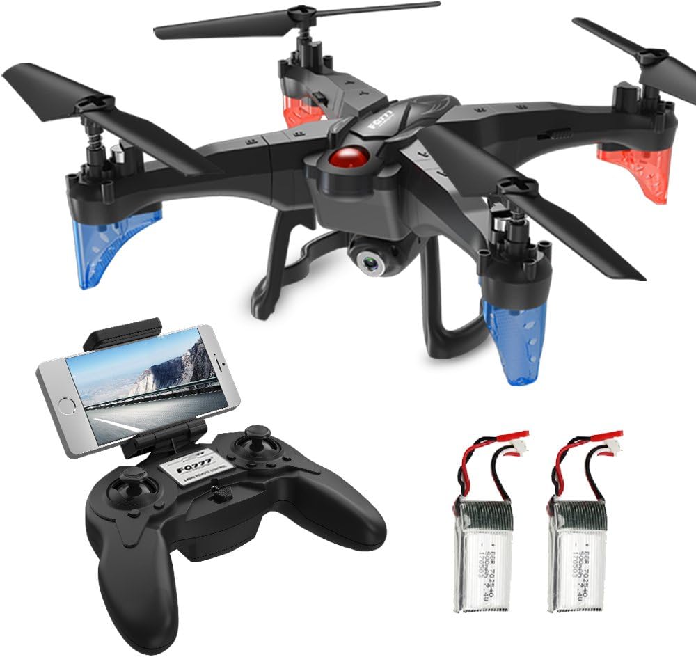 Detachable Drone with Camera Live Video RC Quadcopter 2.0MP FPV WiFi 2.4GHz 6-Axis Gyro Headless Mode Altitude Hold One Key Return Remote Control Gravity Sensor DIY 2 Batteries