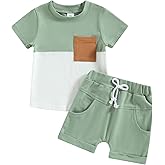 fhutpw Baby Toddler Boy Clothes Summer Outfits 6 12 18 24 Months Patchwork Short Sleeve T Shirt & Shorts Sets with Pockets