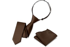 UETLRO Boys Tie Pocket Square Set Pre-tied Adjustable Kids Solid Color Necktie for Age 8-12 Years with Gift Box