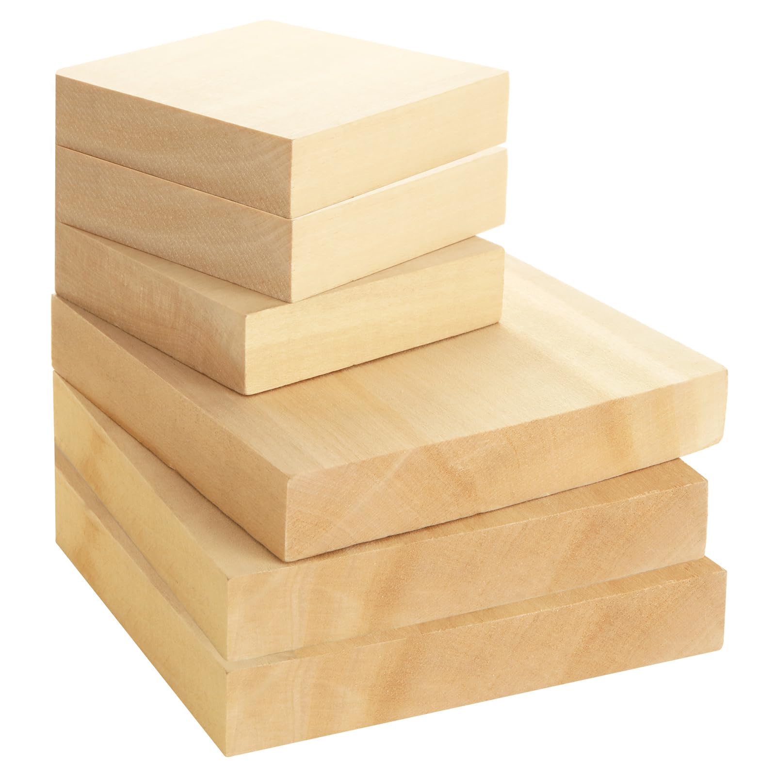 MEIDIV 6PCS Blank Wooden Square Blocks,15x15x2.5cm,10x10x2.5cm Basswood Carving Wood for Whittling, Unfinished Wooden Squares for Crafts, Wood Blanks for Painting, Crafts