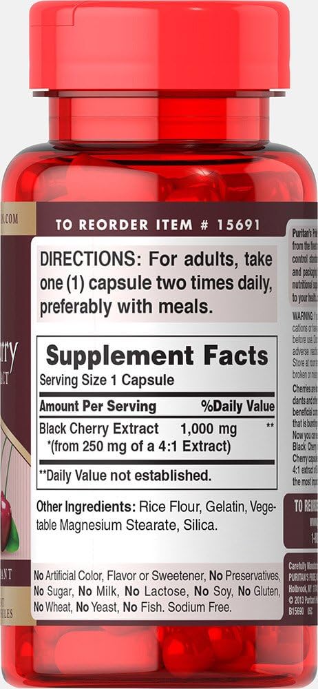 Puritans Pride Black Cherry 1000 mg Capsules, 100 Count: Health & Personal Care