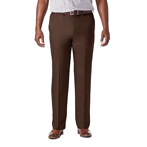 Haggar Men's Cool 18 Pro Classic Fit Flat Front Pant - Regular and Big & Tall Sizes, Brown Heather, 42W x 29L