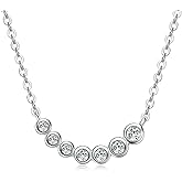 JL LITTLE FOREST Moissanite Necklace for Women, 925 Sterling Silver Dainty Bezel Necklaces Samll Round VVS1 Clarity Lab Created Imitation Diamond Jewelry
