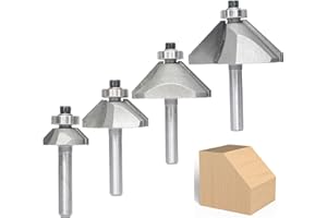 Akylin 4Pcs 45 Degree Chamfer Router Bit Set,1/4" Shank,1/4",1/2",3/4" and 7/8" Bevel Length,Eased Edge Cutter with Ball Bearing for Wood Profiling,Edging