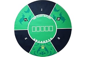FURUISEN 47'' x 47'' Professional Poker Mat, Texas Hold'em Portable Rubber Poker Table Top Round, 8 Player Game Layout Mat with Carrying Bag to Play Cards, Poker Games, Blackjack, Casino