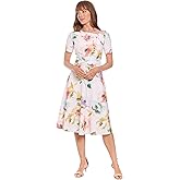 London Times Womens Women's A-line Midi Dress - Short Sleeve Fitted Waist with Bow Detail - Versatile Floral Dresses