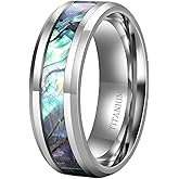 TIGRADE Titanium Rings 8MM Abalone Shell Wedding Bands Comfort Fit Matte for Men Women Size 6-14