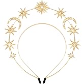 Vovii Halo Crown Headband Goddess Headpiece with Star Moon Design for Women, Celestial Headband Sun Crown for Hair Accessories Prom Costume (Gold)