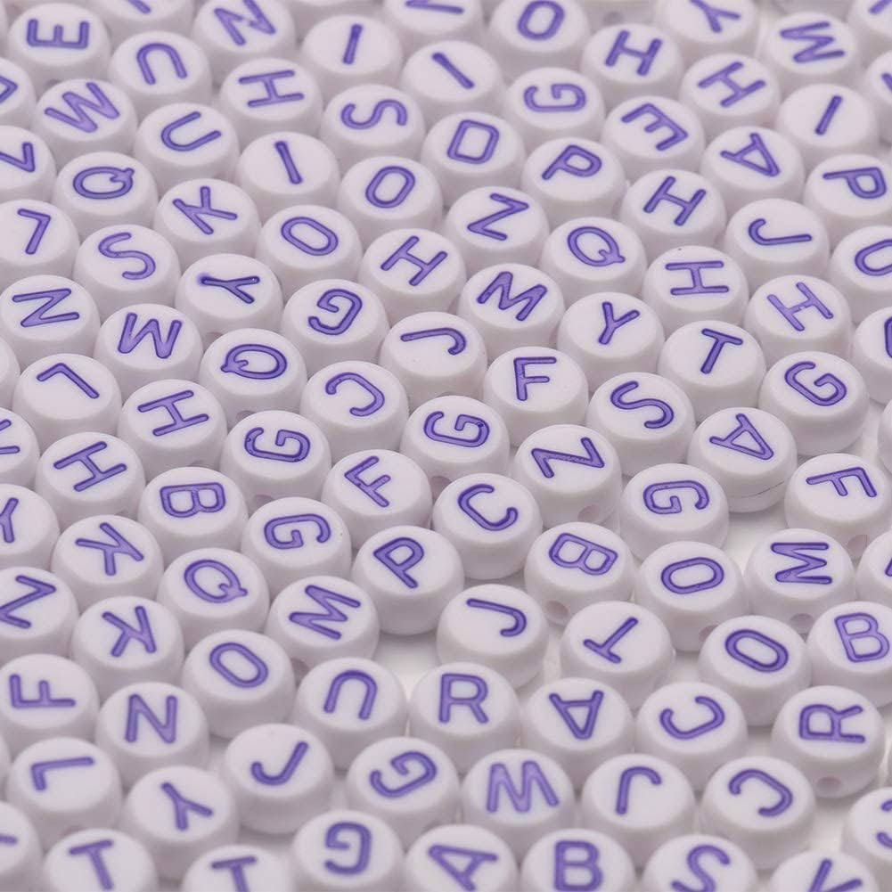 Photo 1 of 600pcs Acrylic Letter Beads Alphabet Purple Letters White Round Bead, 4x7mm, for Friendship Bracelets and Gifts Souvenir Jewelry Making