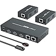 HDMI Extender Splitter1x2 HD 4K @60Hz up to 60m(196ft)-Loop Out-Over CAT5/CAT6/CAT7 Cable HDMI Transmitter and Receiver with IR Power Switch and EDID