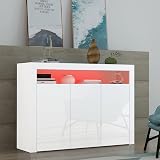 Panana High Gloss 3 Door Sideboard with LED Lights White 51.18in view 6