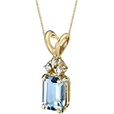 Peora Genuine Aquamarine & Diamond Pendant In 14K White Gold - 1.45 Carat Princess Cut With 18 Inch Chain