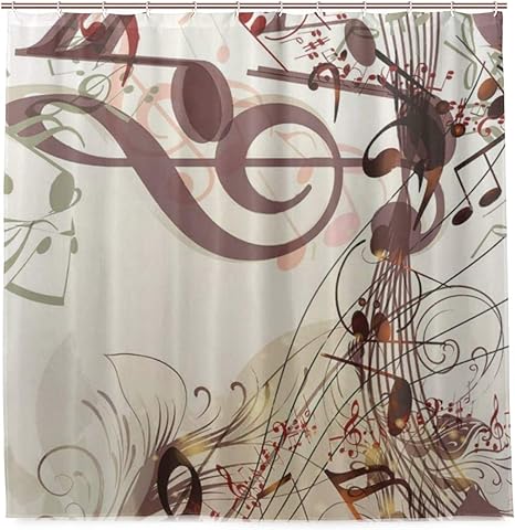 Amazon Ninehasa シャワーカーテン 防水 ポリエステル 風呂カーテン 浴室 おしゃれ かわいい 音楽背景サイケデリックスタイルのノート 取付簡単 浴室 間仕切り カーテンリング付属 シャワーカーテン ホーム キッチン オンライン通販