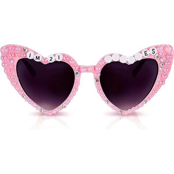 21st Birthday Sunglasses Pink Heart Crystals Decor Accessories for Women Accessories | 21st Birthday Sunglasses Pink Heart Crystals  main image 3