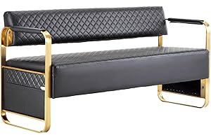 OmySalon Waiting Room Chairs with Arms, 57.5’’ Office Guest Chair upholstered Bench Seating, Reception Furniture for Beauty Salon Barbershop Airport Bank Hall Room Conference, Black&Gold