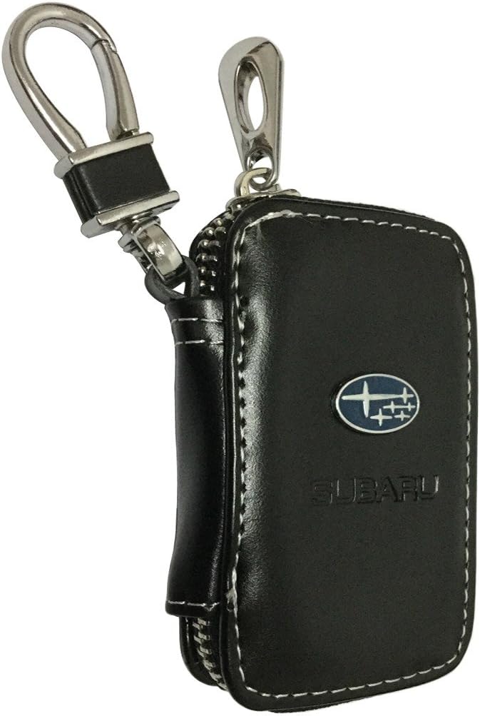 Cview New Car Key Wallet Zipper Case Black Leather Car House Office Key Chain Coin Holder Metal Hook Bag Collection For Subaru Car Vehicle Auto Lover