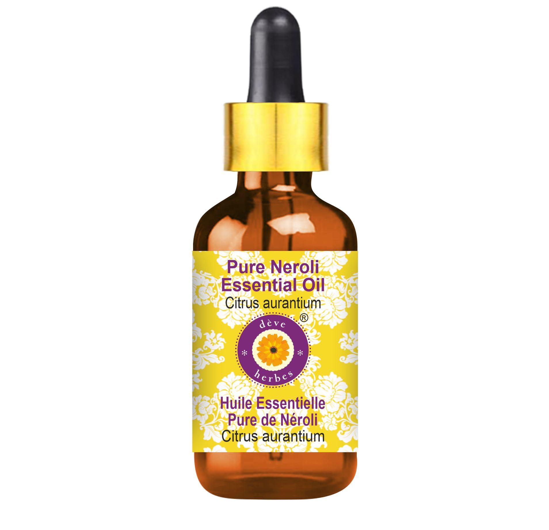 Deve Herbes Pure Neroli Essential Oil (Citrus aurantium) with Glass Dropper Steam Distilled Natural Therapeutic Grade 15ml (0.50 oz)