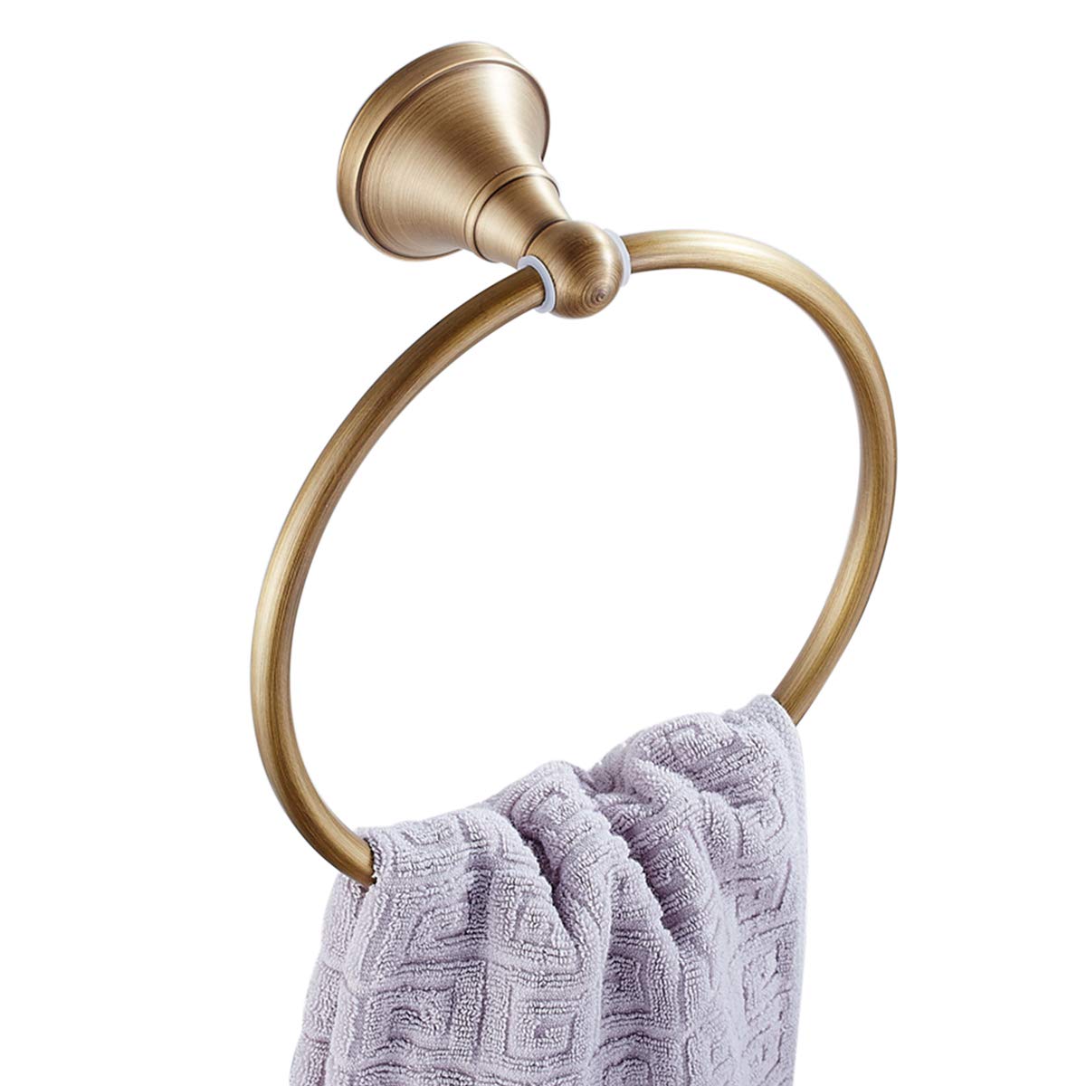 Flybath Round Towel Ring Antique Brass Hanger Hand Towel Holder for Bathroom Kitchen Accessories Wall Mounted, Brushed Brass