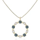 LUSTRE AND LIGHT Natural Gemstone Circle Of Life Pendant Necklaces with Moissanite for Women in Silver/18K Yellow/Rose Gold Vermeil, Birthstone Jewelry Gifts for Her Birthday, Anniversary, Christmas