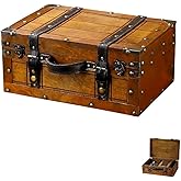 EALRIDV Vintage Suitcase, Distressed Wood Bridal Trunk with Finger Lift Latches Stackable Mini Suitcase Keepsake Trunk for Wedding Decor, Photo Props, Vintage Home Displays (11.91 Inch)