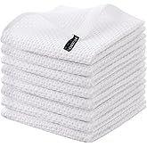 joybest Cotton Kitchen Dish Cloths, 8 Pack Waffle Weave White Washcloths Ultra Soft Absorbent Dish Towels Quick Drying Dish Rags, 12x12 Inches