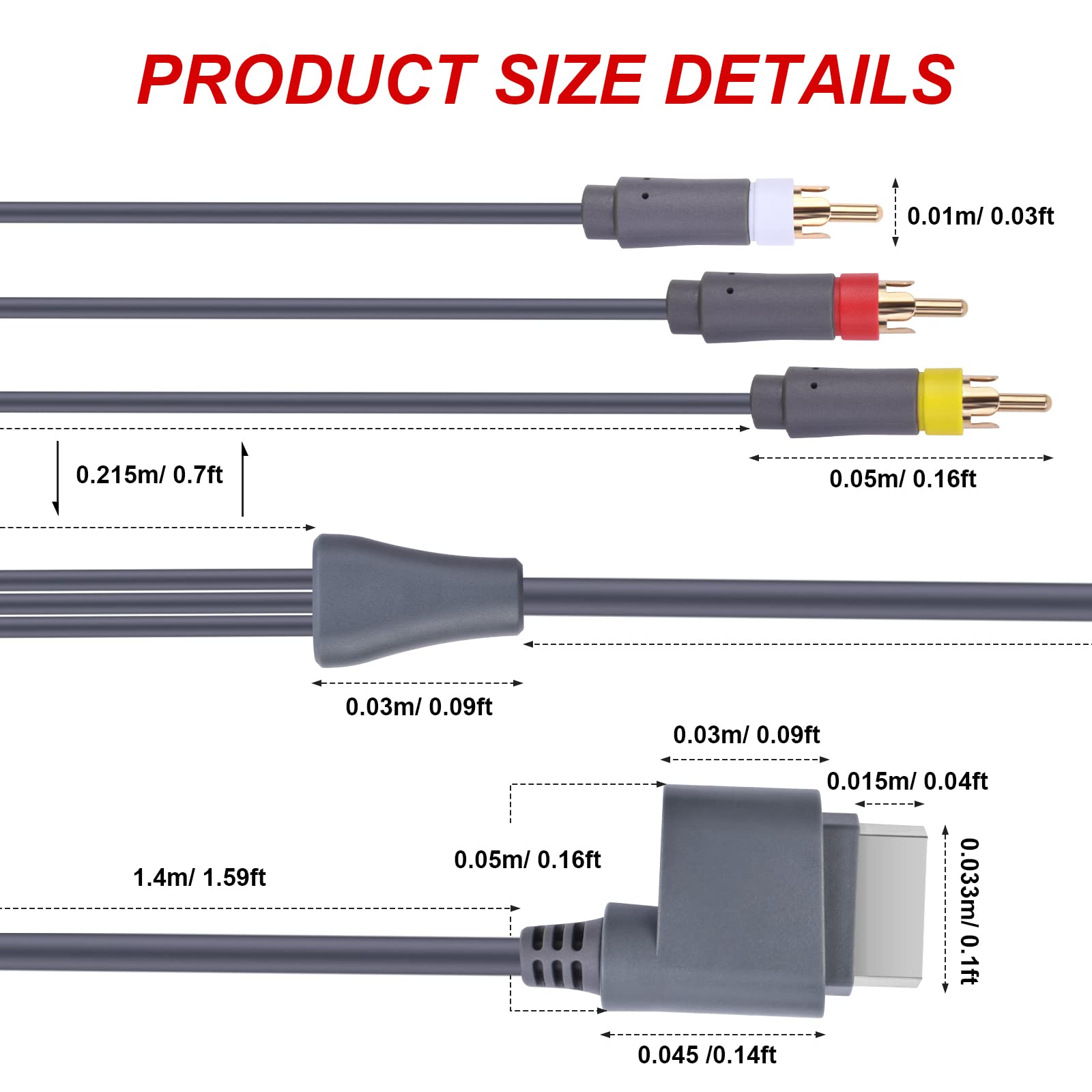 Xbox 360 AV Cable Cord, Audio Video HD Optical Cable AV/TV Out Cable to HD TV Adapter for Xbox 360 Console Video Game(6FT)