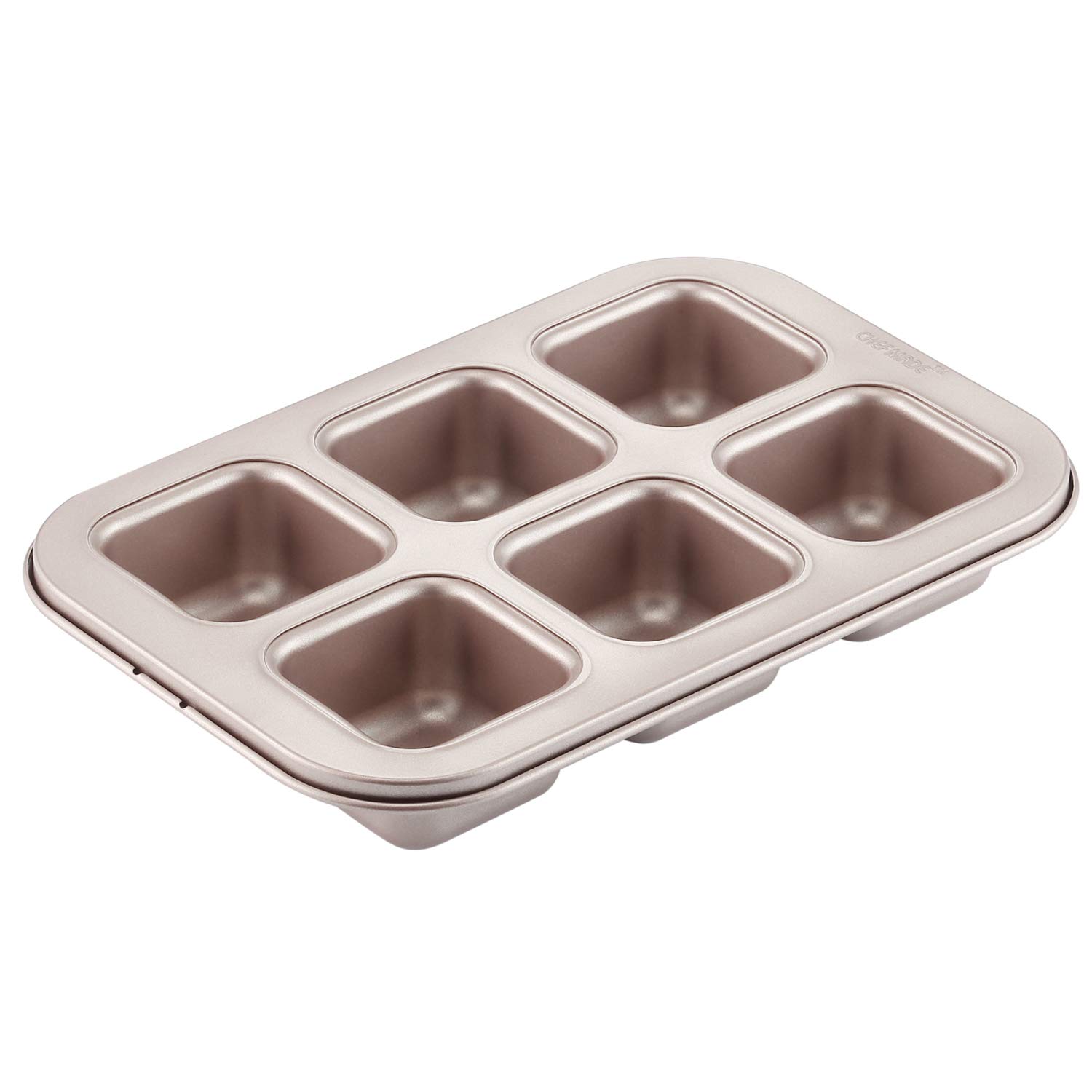 CHEFMADE Brownie Cake Pan, 6-Cavity Non-Stick Square Muffin Pan Blondie Bakeware for Oven Baking (Champagne Gold)