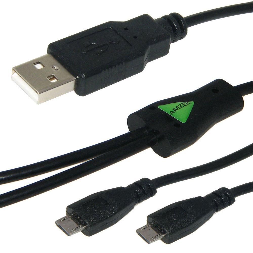Amzer Convert USB to Dual Micro USB Y Splitter Twin Charging Handy Cable